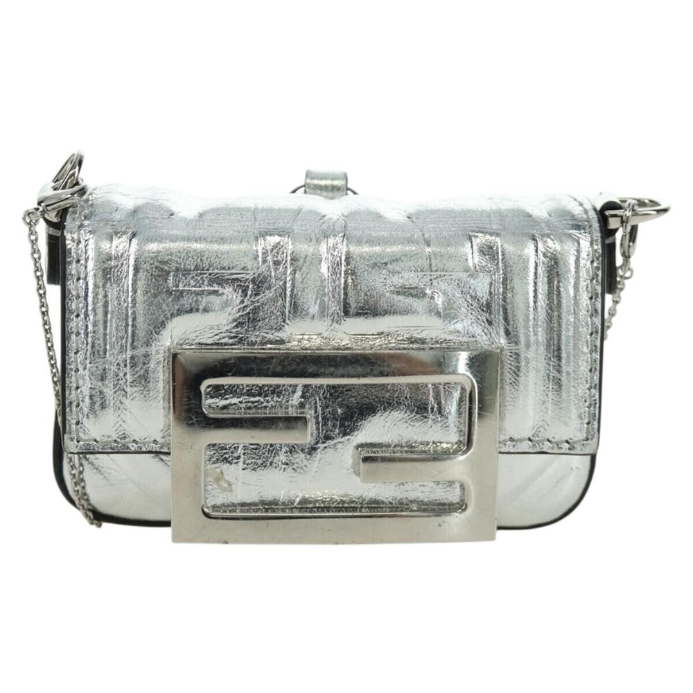 Fendi Chain Baguette Charm Zucca Embossed Leather Nano